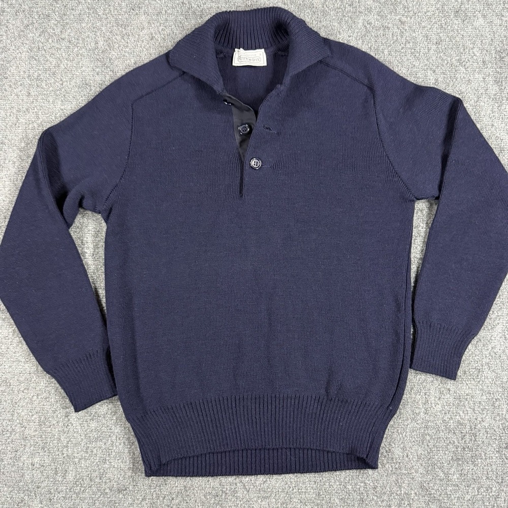 Armor Lux Wool Sweater Mens Small (2) Blue Vintage 90s Polo Henley Knit France
